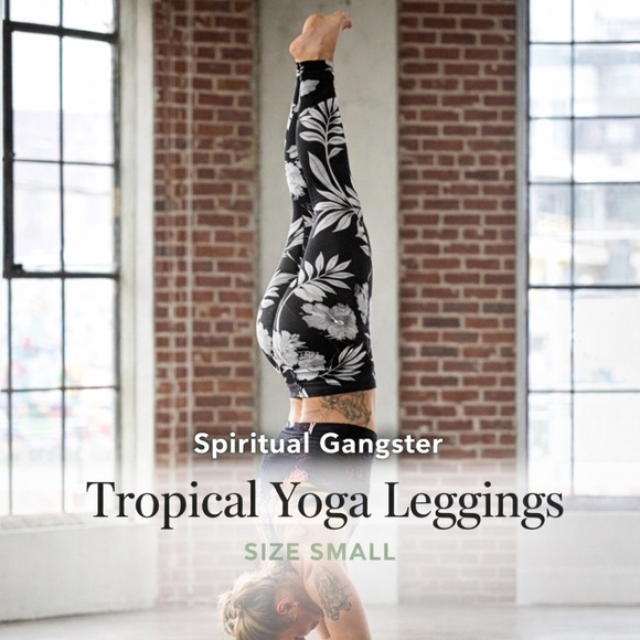 Spiritual Gangster Pants - Spiritual Gangster Leggings Tropical Floral Yoga Pants Black White High Rise S
